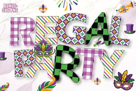 Vibrant Mardi Gras Spring Decorative Alphabets for Festive Design